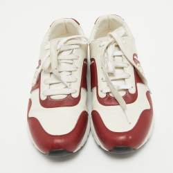Pre Owned Gucci Dark Red/White Leather Interlocking G Low Top Sneakers Size 37