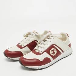 Pre Owned Gucci Dark Red/White Leather Interlocking G Low Top Sneakers Size 37
