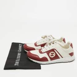 Pre Owned Gucci Dark Red/White Leather Interlocking G Low Top Sneakers Size 37