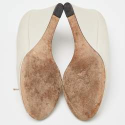 Pre Owned Gucci Off White Leather Peep Toe Wedge Pumps Size 38