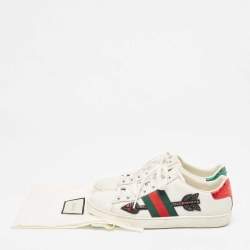 Gucci White Leather Ace Web Arrow Embellished Low Top Sneakers Size 36