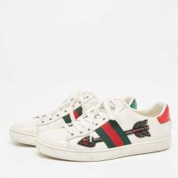 Gucci White Leather Ace Web Arrow Embellished Low Top Sneakers Size 36