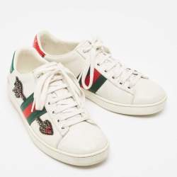 Gucci White Leather Ace Web Arrow Embellished Low Top Sneakers Size 36