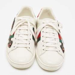 Gucci White Leather Ace Web Arrow Embellished Low Top Sneakers Size 36