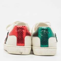 Gucci White Leather Ace Web Arrow Embellished Low Top Sneakers Size 36