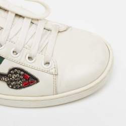 Gucci White Leather Ace Web Arrow Embellished Low Top Sneakers Size 36