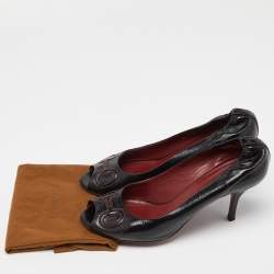 Gucci Black Leather Horsebit Peep Toe Pumps Size 39.5