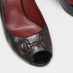 Gucci Black Leather Horsebit Peep Toe Pumps Size 39.5