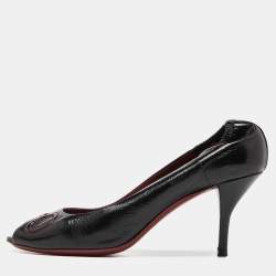 Gucci Black Leather Horsebit Peep Toe Pumps Size 39.5