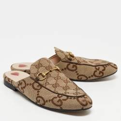 Gucci Beige/Brown GG Canvas Princetown Flat Mules Size 39