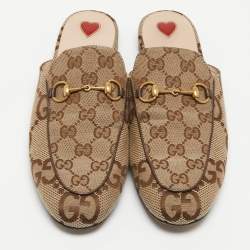 Gucci Beige/Brown GG Canvas Princetown Flat Mules Size 39
