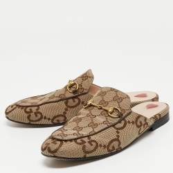 Gucci Beige/Brown GG Canvas Princetown Flat Mules Size 39