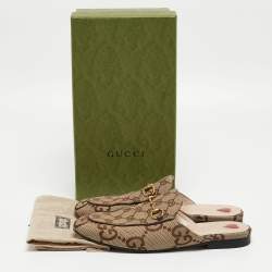 Gucci Beige/Brown GG Canvas Princetown Flat Mules Size 39