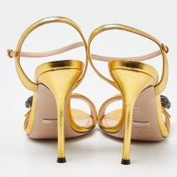 Pre Owned Gucci Gold Leather Ankle Strap Sandals Size 41.5