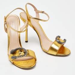 Pre Owned Gucci Gold Leather Ankle Strap Sandals Size 41.5