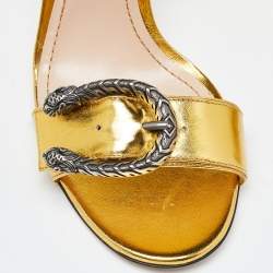 Pre Owned Gucci Gold Leather Ankle Strap Sandals Size 41.5