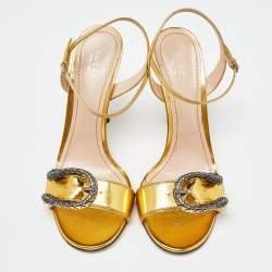 Pre Owned Gucci Gold Leather Ankle Strap Sandals Size 41.5