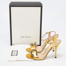 Pre Owned Gucci Gold Leather Ankle Strap Sandals Size 41.5