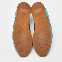 Gucci Blue Suede and Leather Web Low Top Sneakers Size 36