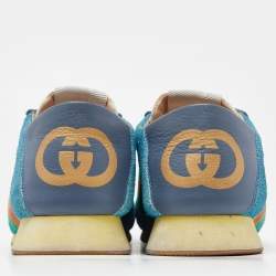 Gucci Blue Suede and Leather Web Low Top Sneakers Size 36
