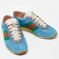 Gucci Blue Suede and Leather Web Low Top Sneakers Size 36