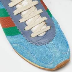 Gucci Blue Suede and Leather Web Low Top Sneakers Size 36