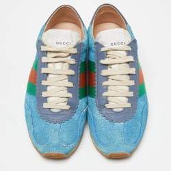 Gucci Blue Suede and Leather Web Low Top Sneakers Size 36