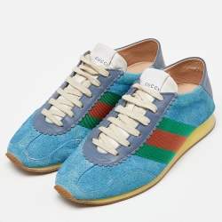 Gucci Blue Suede and Leather Web Low Top Sneakers Size 36
