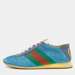 Gucci Blue Suede and Leather Web Low Top Sneakers Size 36