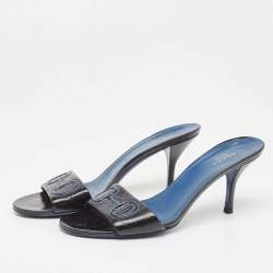 Pre Owned Gucci Black Patent Leather Slide Sandals Size 39.5