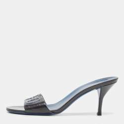 Pre Owned Gucci Black Patent Leather Slide Sandals Size 39.5