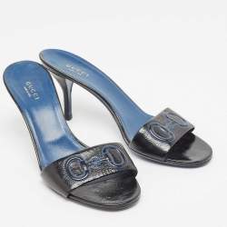 Pre Owned Gucci Black Patent Leather Slide Sandals Size 39.5