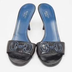 Pre Owned Gucci Black Patent Leather Slide Sandals Size 39.5