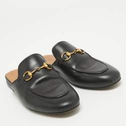 Gucci Black Leather Princetown Flat Mules Size 36.5