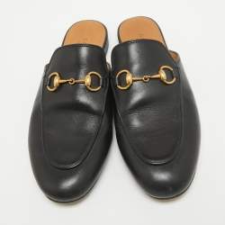Gucci Black Leather Princetown Flat Mules Size 36.5