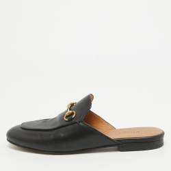 Gucci Black Leather Princetown Flat Mules Size 36.5