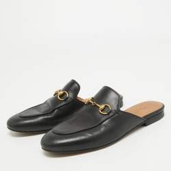 Gucci Black Leather Princetown Flat Mules Size 36.5