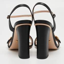 Gucci Black Leather GG Marmont Ankle Strap Sandals Size 38