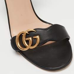 Gucci Black Leather GG Marmont Ankle Strap Sandals Size 38