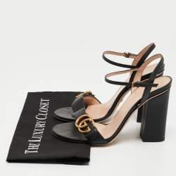 Gucci Black Leather GG Marmont Ankle Strap Sandals Size 38