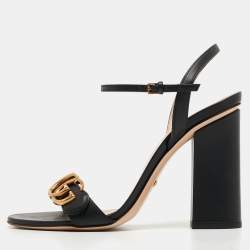 Gucci Black Leather GG Marmont Ankle Strap Sandals Size 38