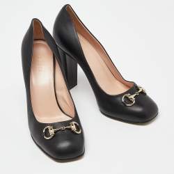 Gucci Black Leather Horsebit Block Heel Pumps Size 38.5