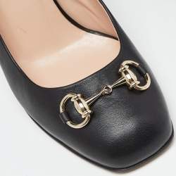 Gucci Black Leather Horsebit Block Heel Pumps Size 38.5