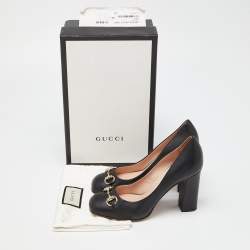 Gucci Black Leather Horsebit Block Heel Pumps Size 38.5