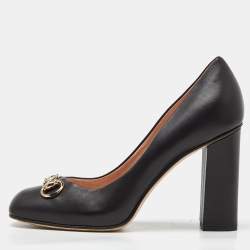 Gucci Black Leather Horsebit Block Heel Pumps Size 38.5