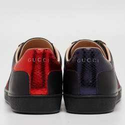 Gucci Black Leather Ace Web Bee Low Top Sneakers Size 39.5