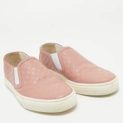 Gucci Pink Microguccissima Leather Slip On Sneakers Size 35.5