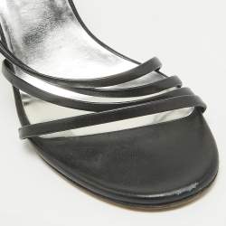 Pre Owned Gucci Black Leather Interlocking G Strappy Slingback Sandals Size 38.5