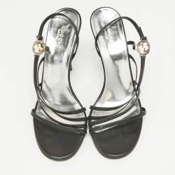 Gucci Black Leather Interlocking G Strappy Slingback Sandals Size 38.5