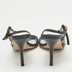 Pre Owned Gucci Black Leather Interlocking G Strappy Slingback Sandals Size 38.5